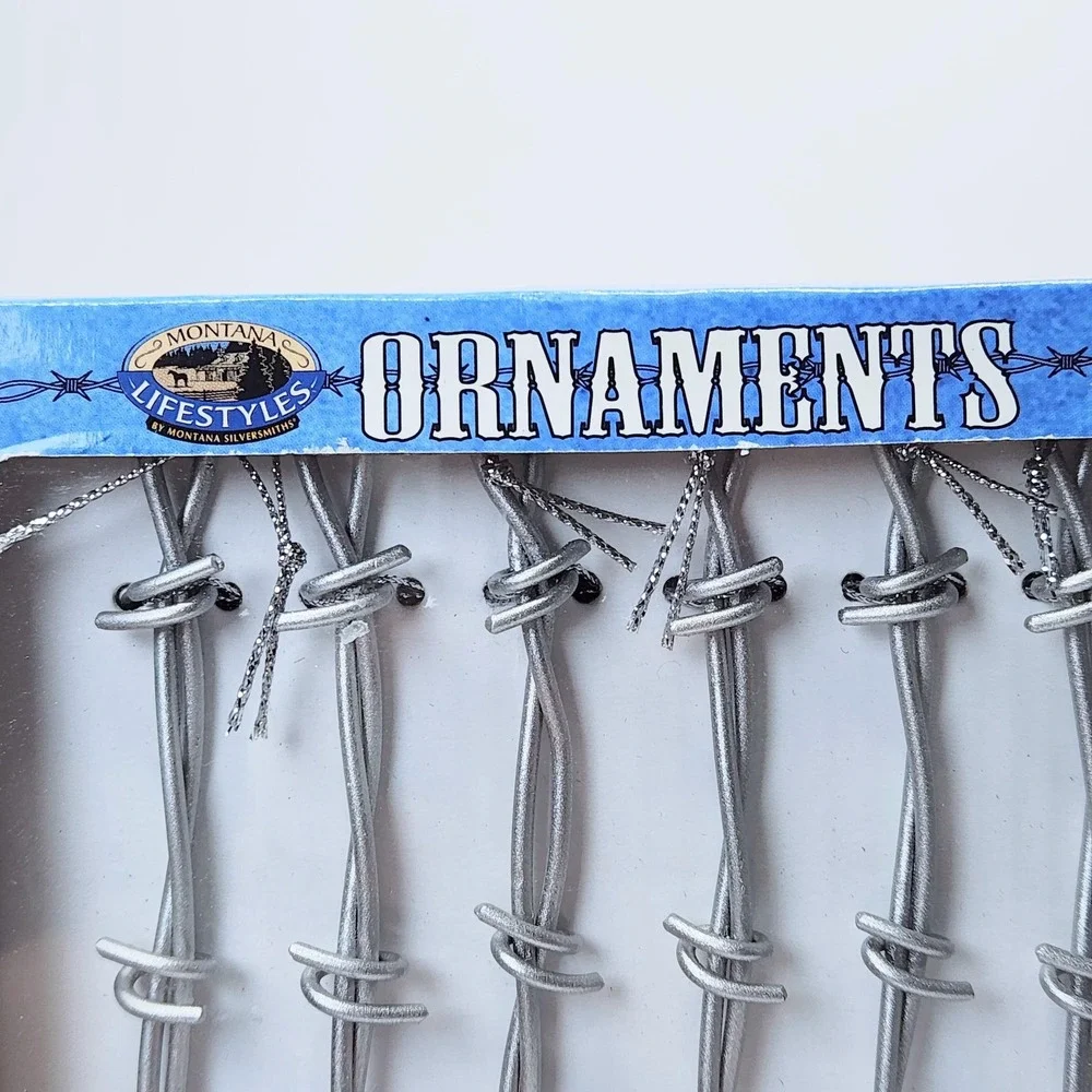 Lot of 7 Montana Lifestyles Barbed Wire Ornaments 6 Pc. Silver Western Christmas